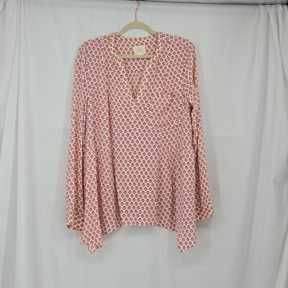 Anthropologie Maeve Laiken Henley Popover Ditsy Floral Cream Pink Plus Size 14 - Picture 4 of 11